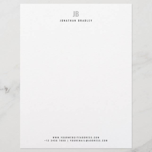 Simple Modern Minimalist Monogrammed Business Custom Letterhead (Front)