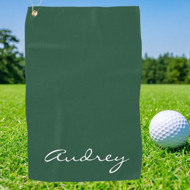 Simple Modern Minimalist Monogrammed Chic Green Golf Towel (Creator Uploaded)