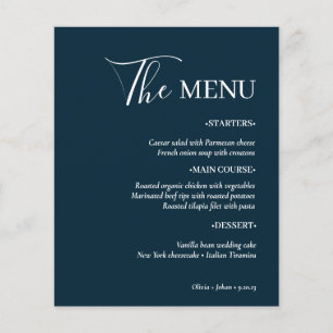 Simple Modern Minimalist Navy Blue Wedding Menu