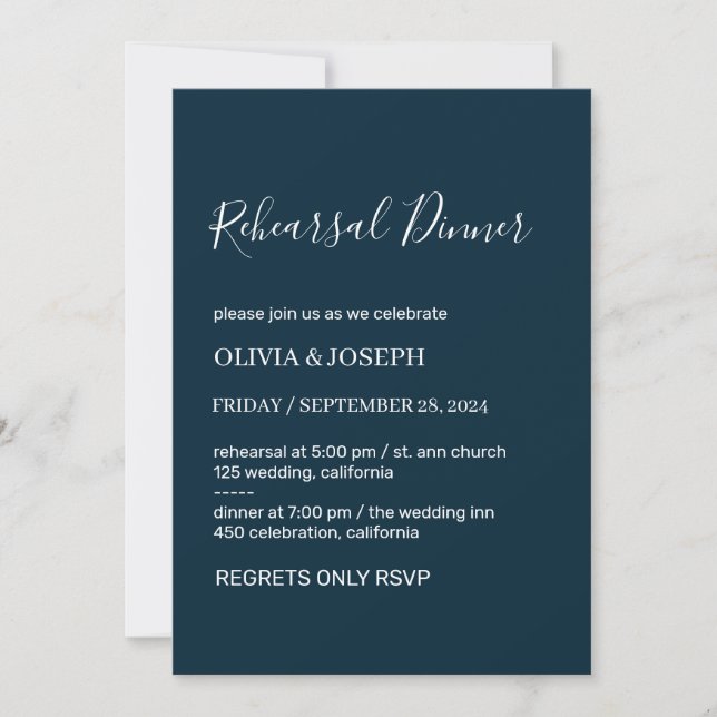 Simple Modern Minimalist | Navy Rehearsal Dinner  Invitation (Front)