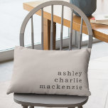 Simple Modern Minimalist Neutral Children Names Lumbar Cushion<br><div class="desc">This simple minimalist design features the names of your children in a modern minimalist brown typography on a neutral beige background. Simply add the names of your children in the personalise section to create your own stylish, trendy family throw pillow. Although shown here with your children's names, this throw pillow...</div>