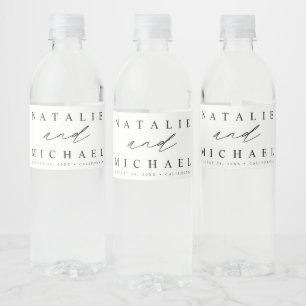 Simple Modern Minimalist Personalised Wedding Water Bottle Label