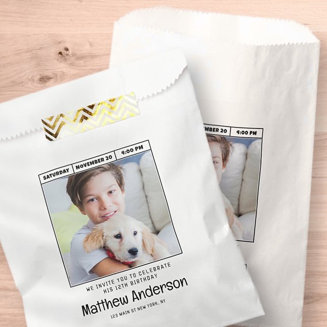 Simple Modern Minimalist Photo Birthday Party Favour Bags (Creator Uploaded)