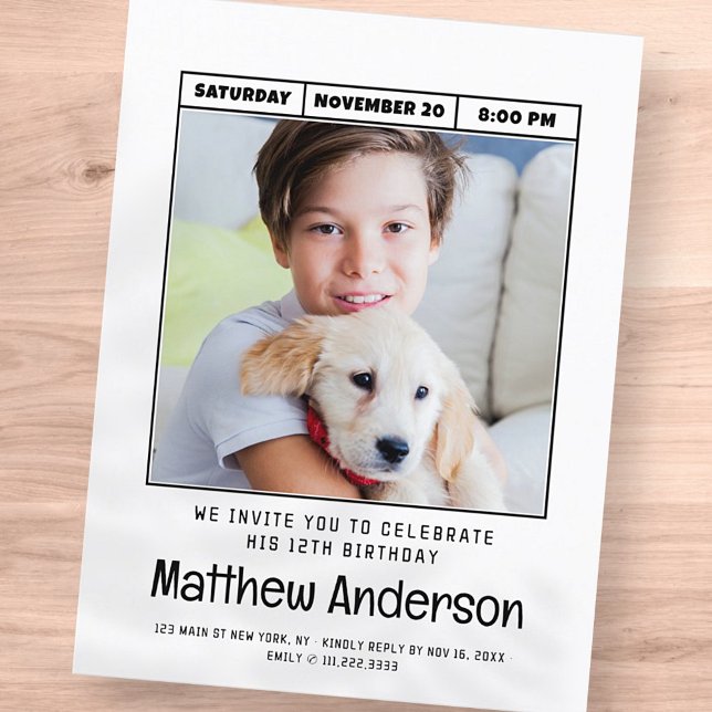 Simple Modern Minimalist Photo Birthday Party Postcard (Creator Uploaded)