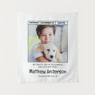 Simple Modern Minimalist Photo Birthday Party Tapestry