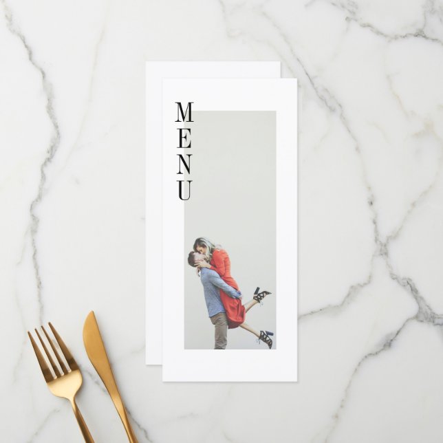 Simple Modern Minimalist Photo Wedding Dinner Menu (Front/Back In Situ)