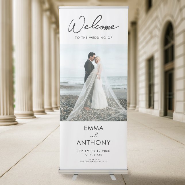 Simple Modern Minimalist Photo Wedding Welcome Retractable Banner (Creator Uploaded)