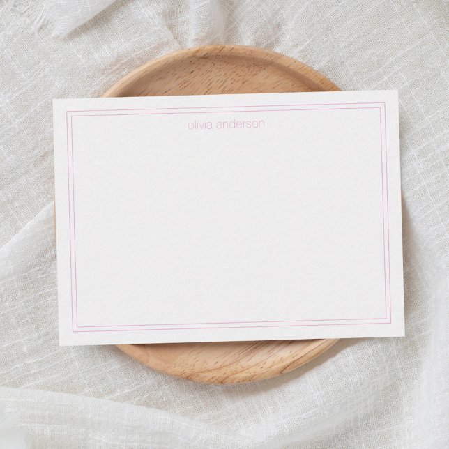 Simple Modern Minimalist Pink Two Border Monogram Card (Creator Uploaded)
