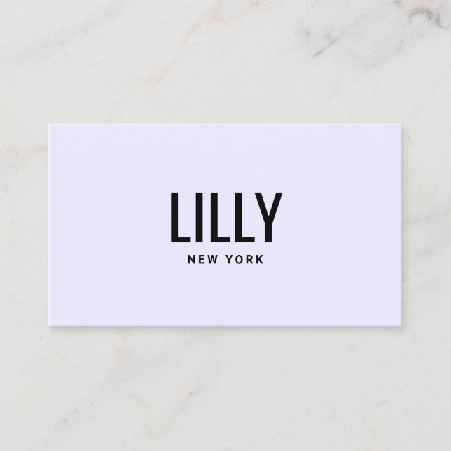 Simple Modern Minimalist Professional Light Purple Business Card (Front)