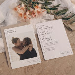 Simple Modern & Minimalist Romantic Photo Wedding Invitation<br><div class="desc">Capture the essence of your love story with this beautifully minimalist wedding invitation design featuring a custom engagement photo. The front of the card is a save-the-date design with the most important details so guests can be reminded of the big day at a glance. The couple's names appear above the...</div>