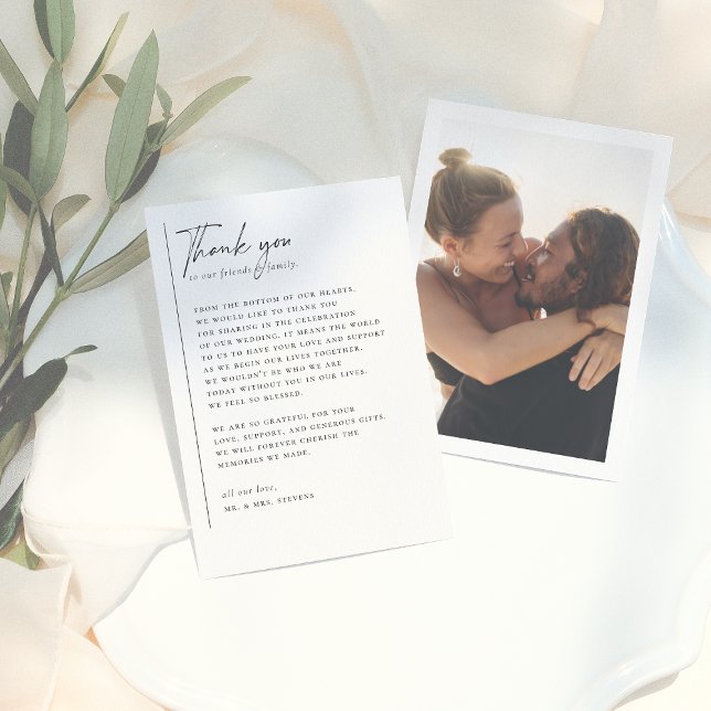 Simple, Modern & Minimalist Romantic Photo Wedding Thank You Card (Creator Uploaded)