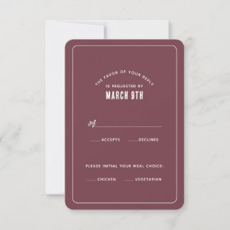 Simple Modern Minimalist RSVP Card in Maroon