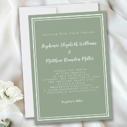 Simple Modern Minimalist Sage Green Chic Wedding   Invitation