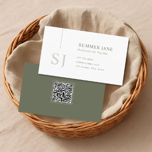 Simple Modern Minimalist Sage Green QR Code Business Card