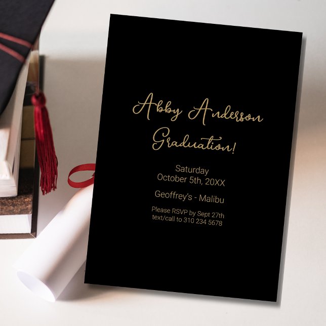 Simple Modern Minimalist Script | Black Graduation Invitation (Creator Uploaded)