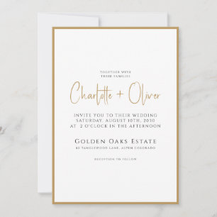 Simple Modern Minimalist Script Gold Border Invitation