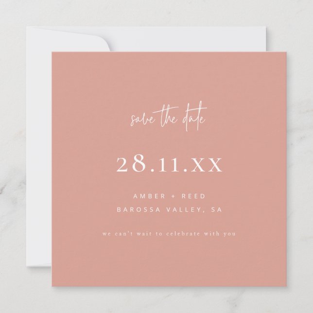 Simple Modern Minimalist Square Blush Pink Save The Date (Front)