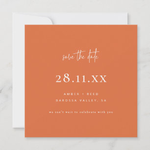 Simple Modern Minimalist Square Burnt Orange Save The Date
