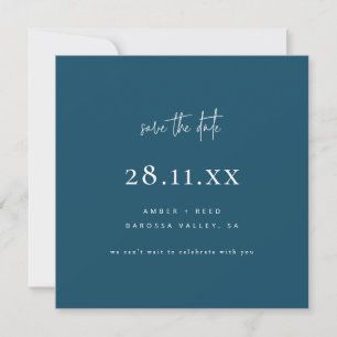 Simple Modern Minimalist Square Peacock Blue Save The Date