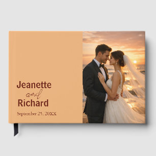 Simple Modern Minimalist Sunset Beach Wedding  Guest Book