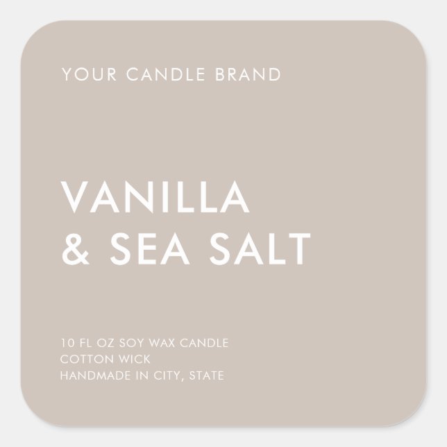 Simple Modern Minimalist Taupe Candle Label (Front)