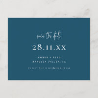 Simple Modern Minimalist Teal Blue Save the Date