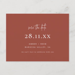 Simple Modern Minimalist Terracotta Save the Date  Announcement Postcard