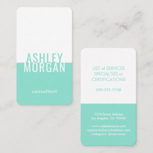 Simple Modern Minimalist Typography Teal Vertical Business Card