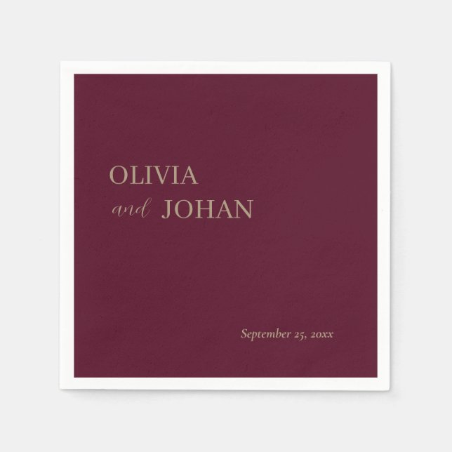 Simple Modern & Minimalist | Wedding Burgundy Napkin (Front)