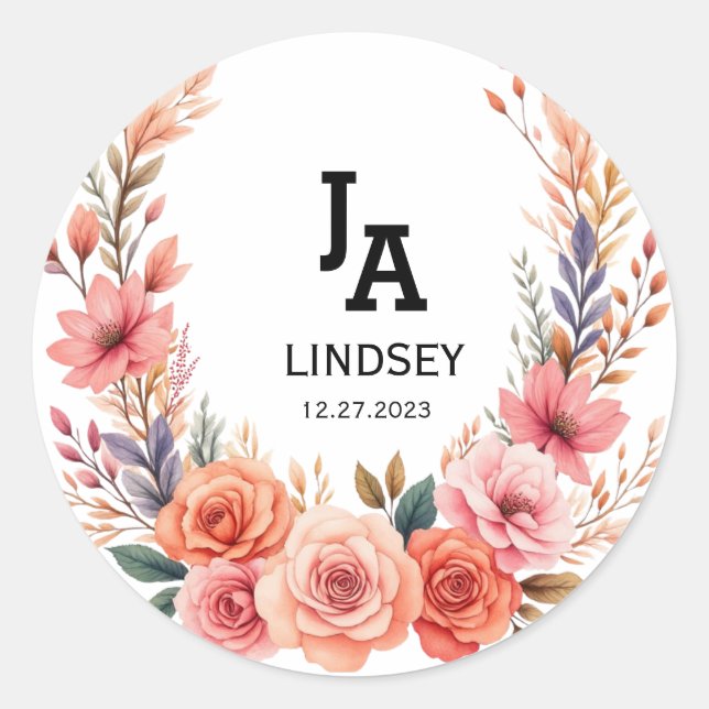 Simple Modern Minimalist Wedding Classic Round Sticker (Front)