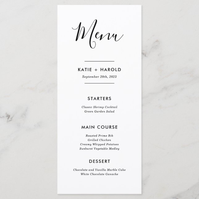 Simple Modern Minimalist Wedding Dinner Menu (Front)