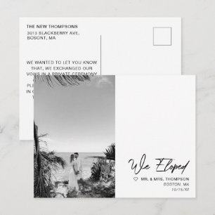 Simple Modern Minimalist Wedding Elopement Announcement Postcard