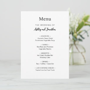 Simple Modern Minimalist Wedding Menu Invitation