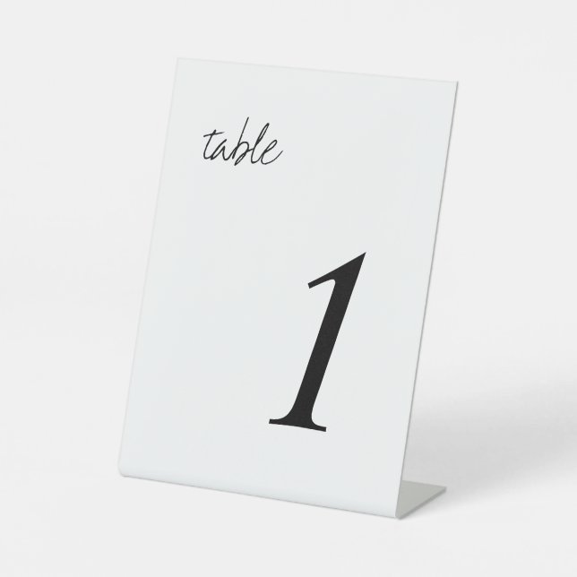 Simple Modern Minimalist Wedding Table Numbers Pedestal Sign (Front)