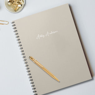 Simple Modern Minimalist White Script   Sand Colou Notebook