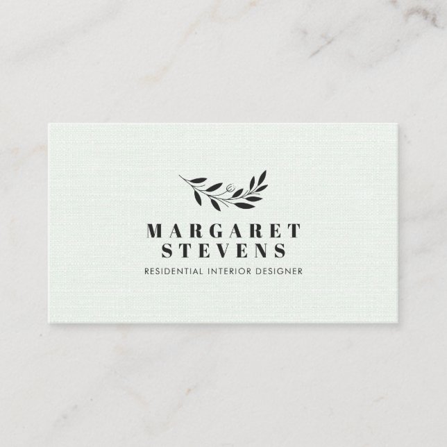 Simple modern mint green linen elegant branch logo business card (Front)