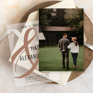 Simple Modern MOCHA BROWN Photo Underlay Wedding Save The Date