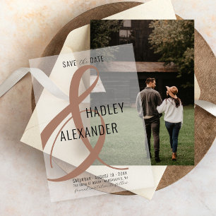 Simple Modern MOCHA Overlay Wedding Save the Date Vellum Invitations