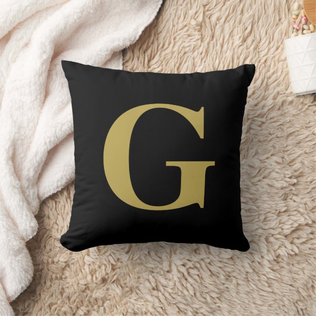 Simple Modern Monogram Black and Gold Cushion (Blanket)