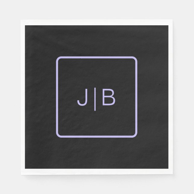 Simple modern monogram black, and lavender   napkin (Front)