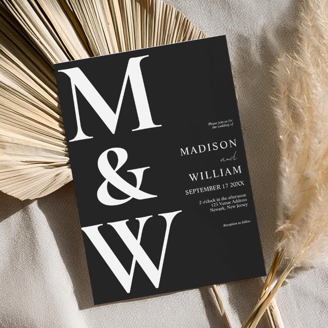 Simple Modern Monogram Black and White Wedding Invitation (Creator Uploaded)