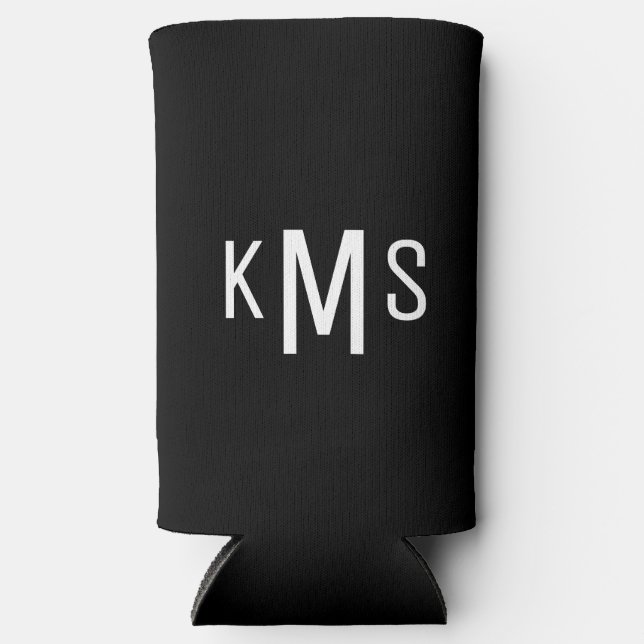 Simple Modern Monogram Black Seltzer Can Cooler (Front)