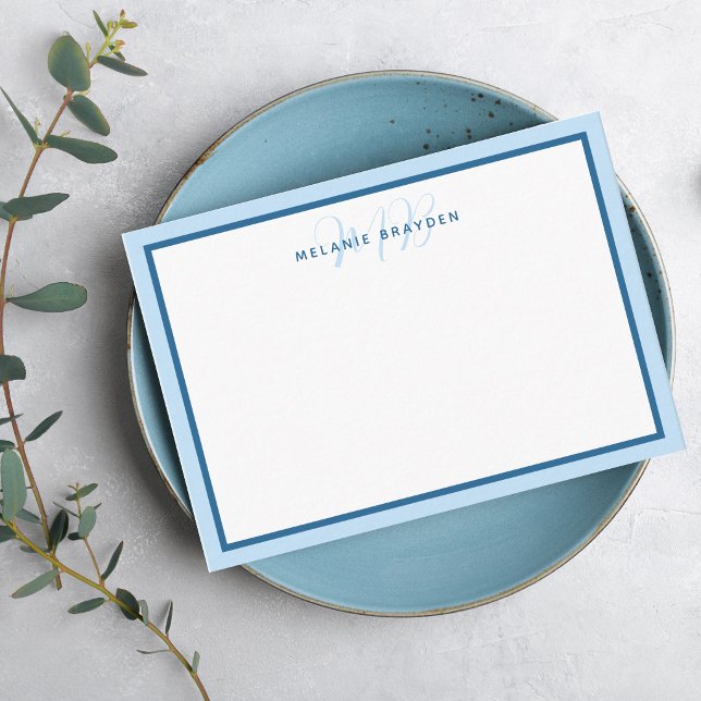 Simple Modern Monogram Blue Two Tone Border  Card (Creator Uploaded)