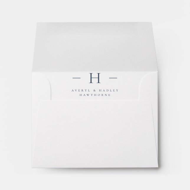 Simple Modern Monogram Couple Initial Navy White Envelope (Back (Bottom))