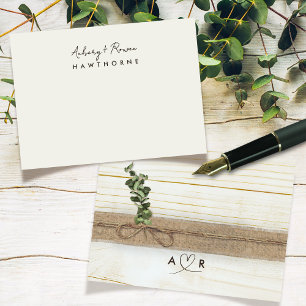 Simple Modern Monogram Couple Rustic Eucalyptus Card