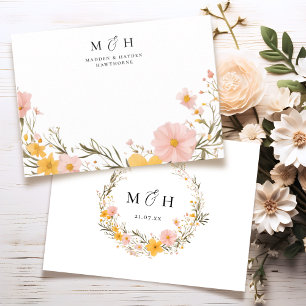 Simple Modern Monogram Couple Wildflower Wedding Card
