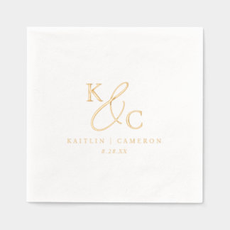 Simple Modern Monogram Gold Wedding Cocktail Foil Napkins