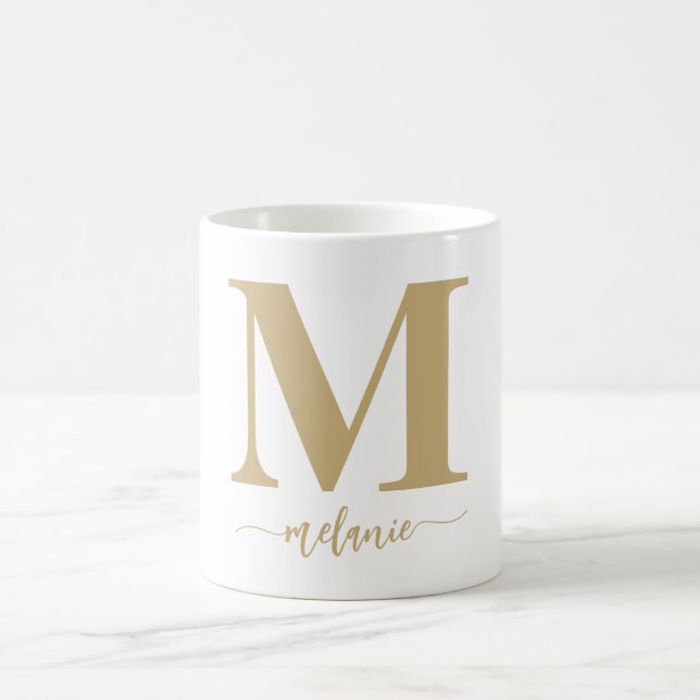 Simple Modern Monogram Gold White Mug (Center)