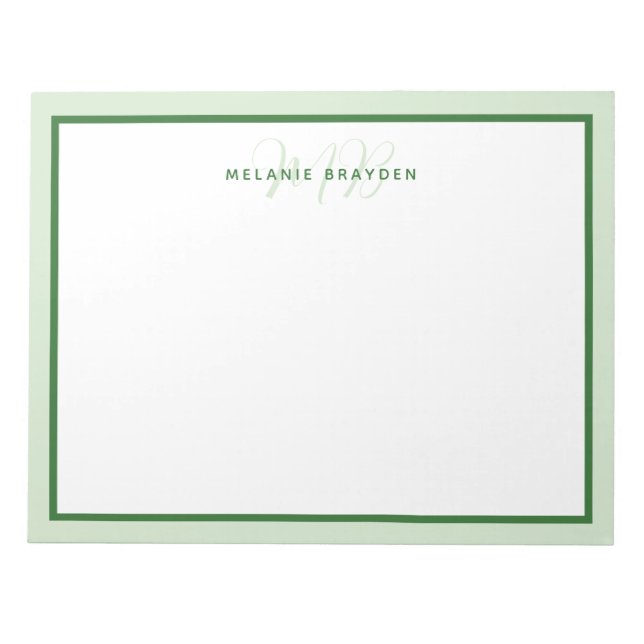Simple Modern Monogram Green Two Tone Border  Notepad (Front)