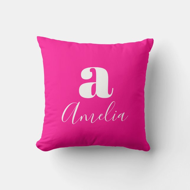 Simple Modern Monogram Hot Pink Cushion (Front)